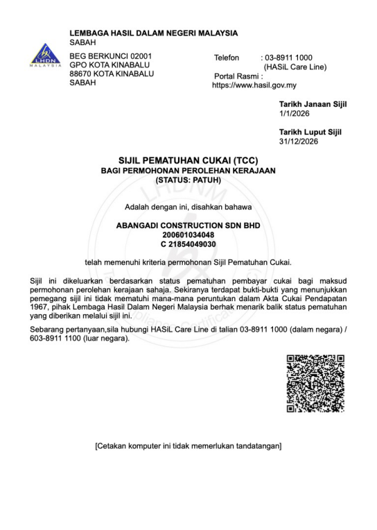 LHDN TCC Certificate