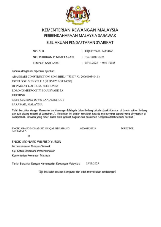 MOF Certificate
